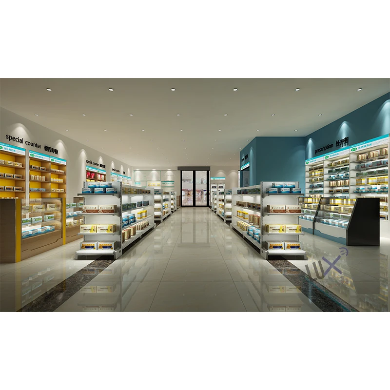 LUX Customized Pharmacie With Manufacture Furniture Shelves For Pharmacy Shop Interior Design Shop Furniture