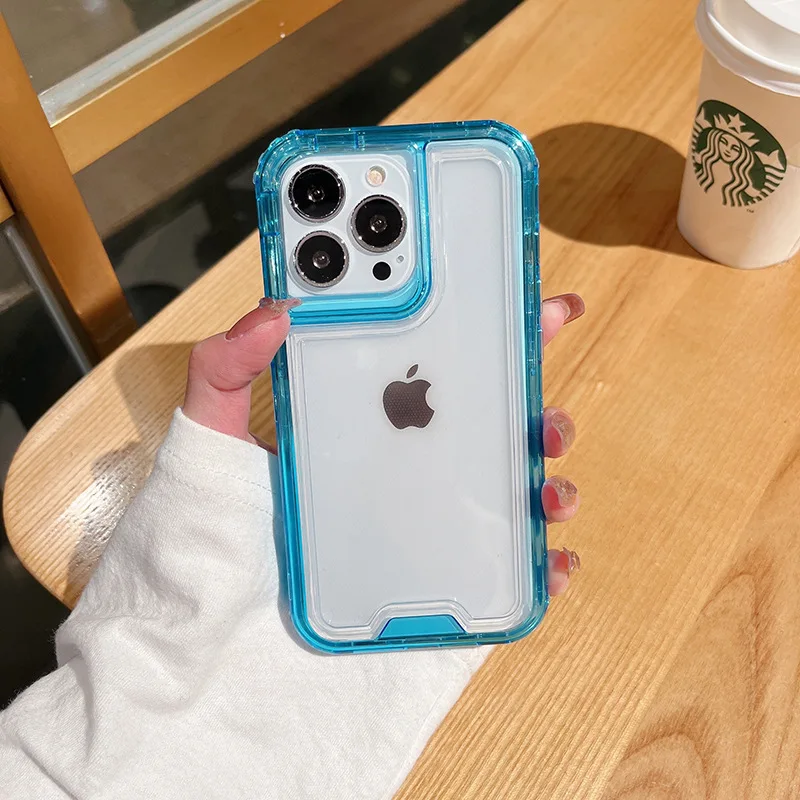 New Hot Sales 2 in 1 TPU PC Hard Clear Mobile Phone Case Frame for Iphone 14 13 12 11 XR XS Pro Max Colorful Transparent Case