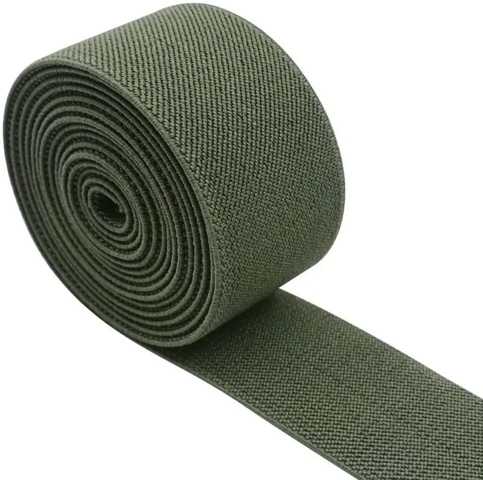 Wholesale Factory Custom 2cm-10cm Stocked Army Green  Woven Elastic Tape Elastic Band Webbing