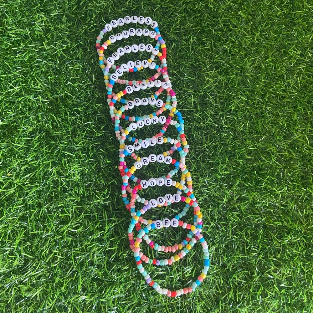 Custom Colorful Stretch Seed Beaded Bracelet for Women Monogram Initials LUCKY Friendship Bracelets