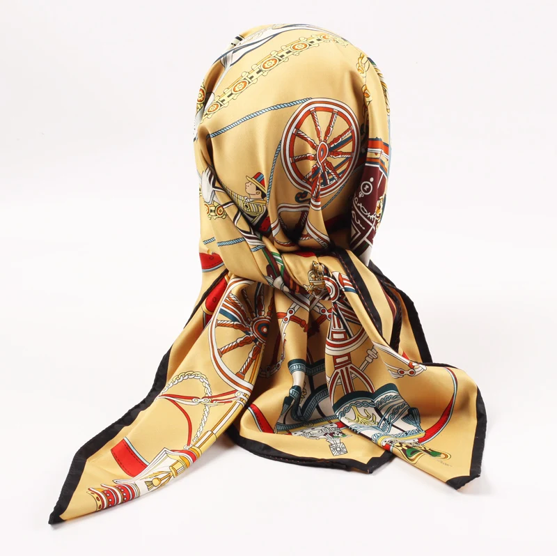 Wholesale Low Price Imitated Silk Scarves Custom 85*85cm Polyester Double Sided Printed Women Hijab Square Head Satin Scarves