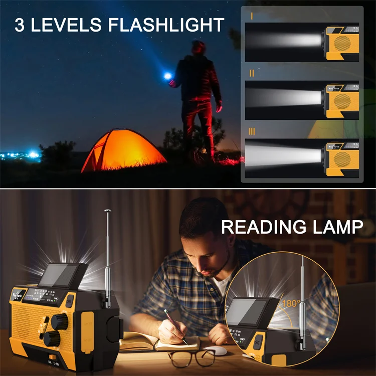 Emergency Radio Solar Camping Light Weather Radio With Flashlight Rechargeable Torch