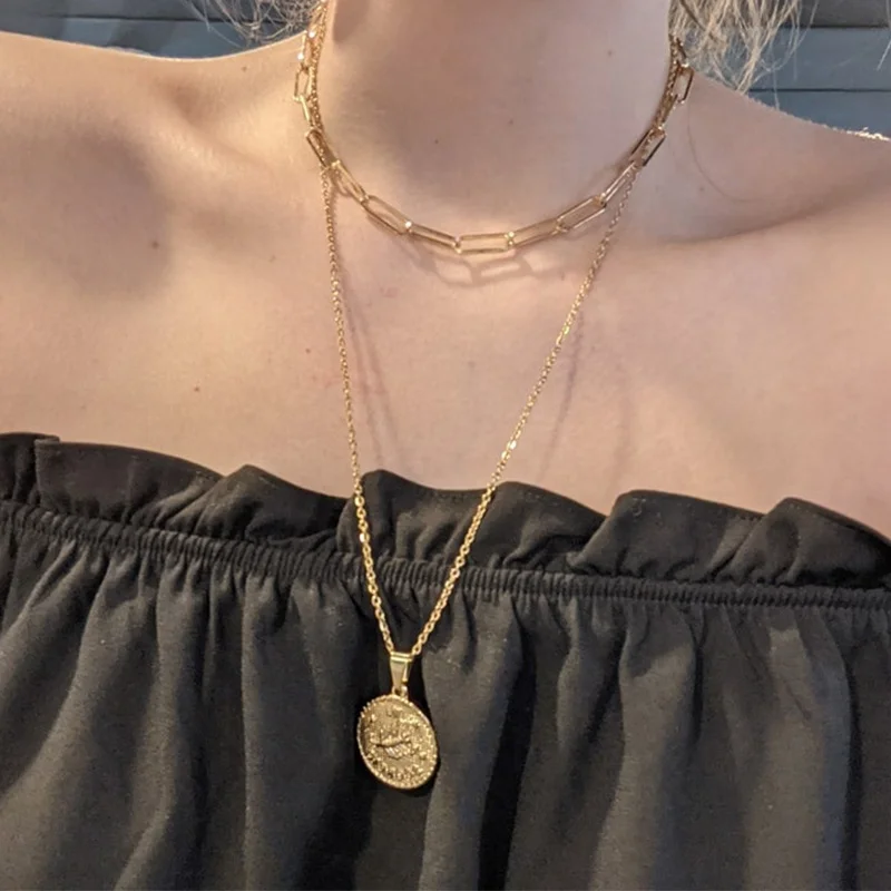 High Quality Women Jewelry 18K Gold Plated Disc Coin Stainless Steel Horoscope Zodiac Pendant Necklace For Women