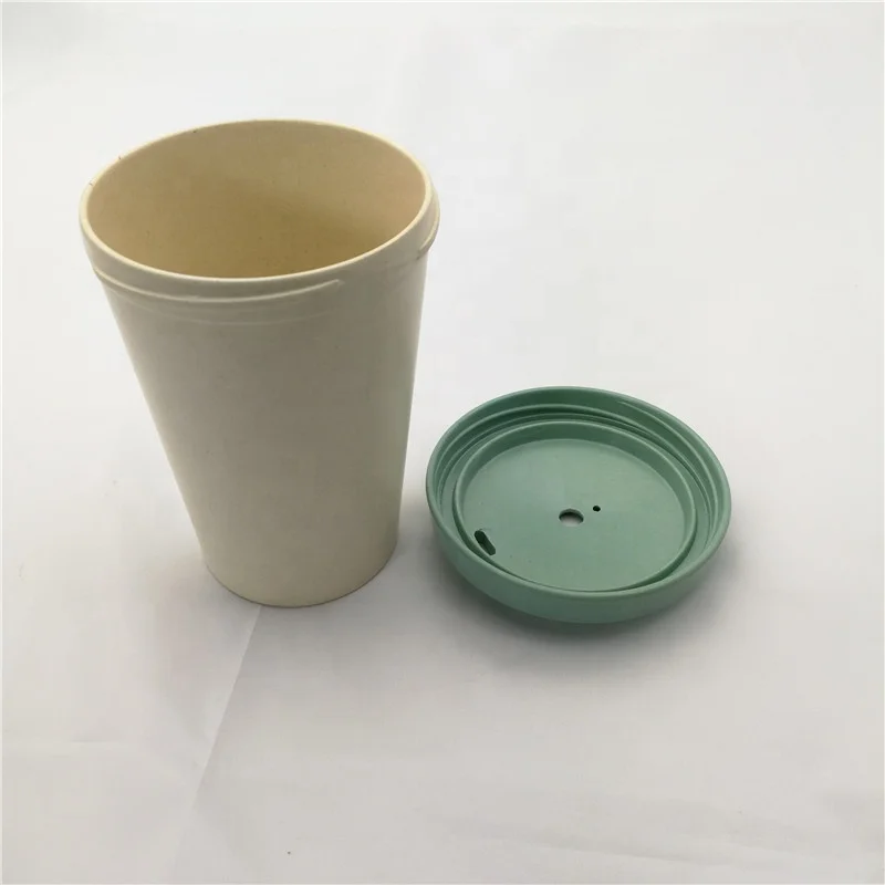 16oz reusable biodegradable bamboo fiber coffee mug cup with bamboo lid