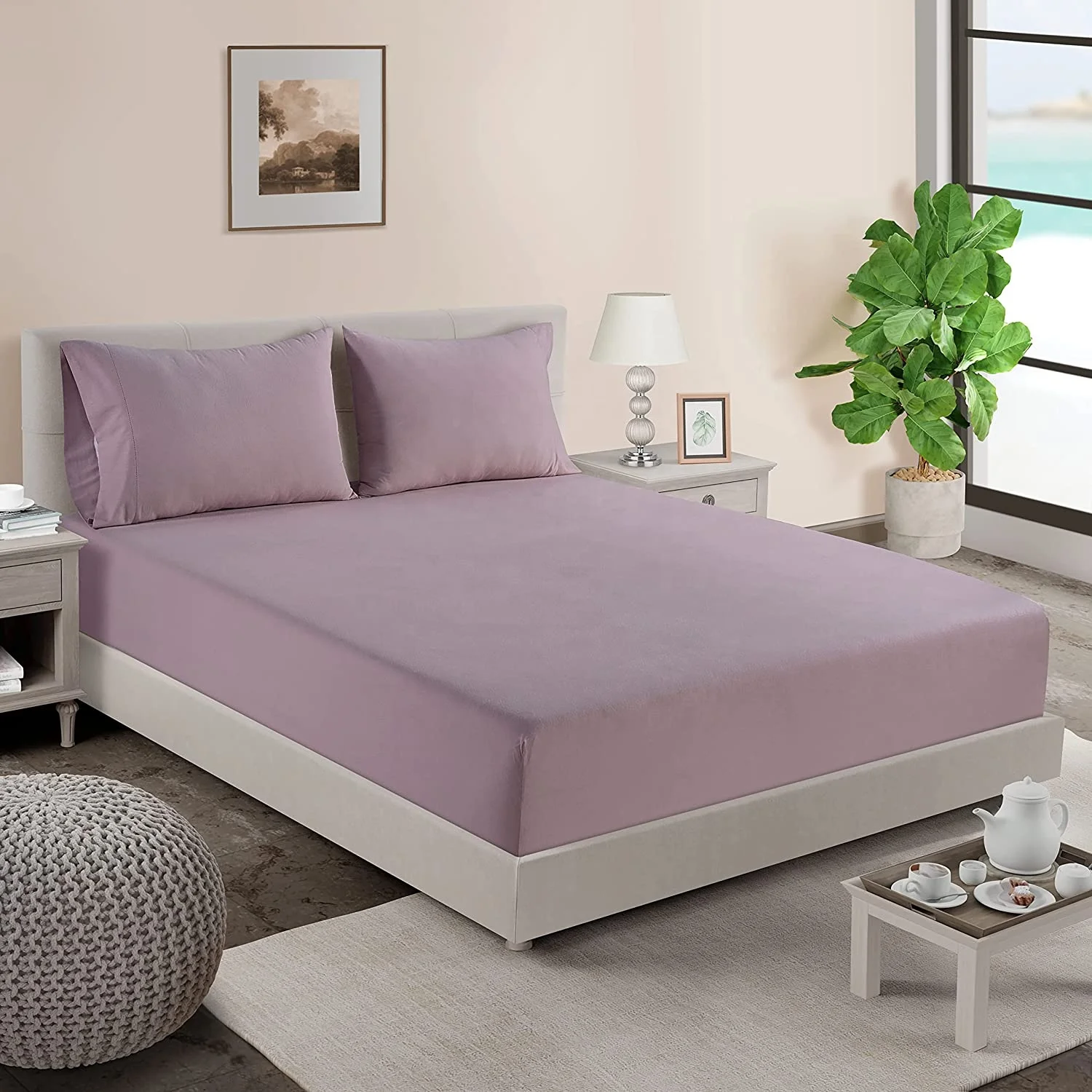 100% Organic Cotton Fitted Sheet Queen Size Only 3-Piece Set 1 Fitted Sheet and 2 Pillowcases From Nan Tong