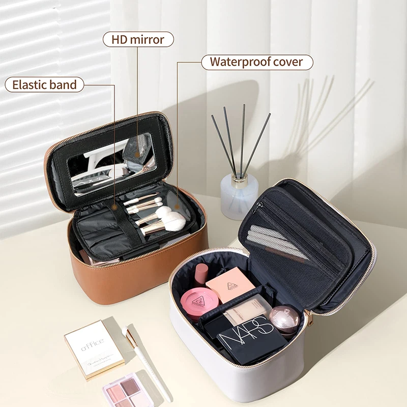 OEM Factory Travel Makeup Bag with Mirror Travel Organizer Bag Case Storage Makeup Brushes Portable Cosmetics Bag