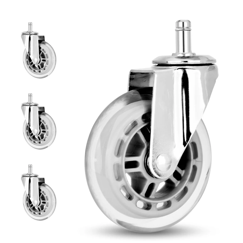 Office Chair Caster Wheels 4 Inch Transparent PU Castors High Load Bearing Durable Swivel Furniture Chair Castor Wheels