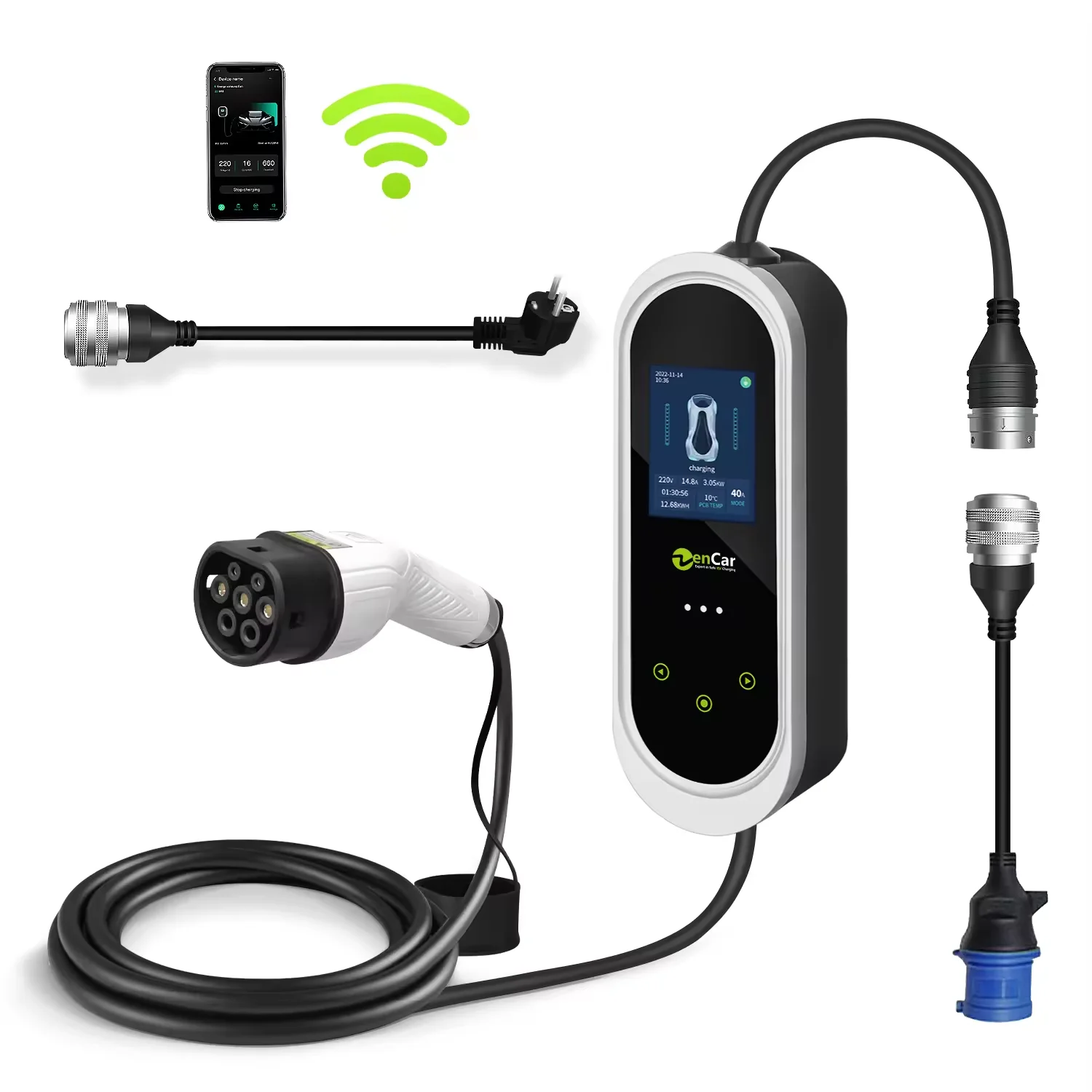 Zencar Fast Mobile EVSE 32A 7KW Portable New Model Epro EV Car Charger With Adapter Blue CEE And Schuko Plug Support APP