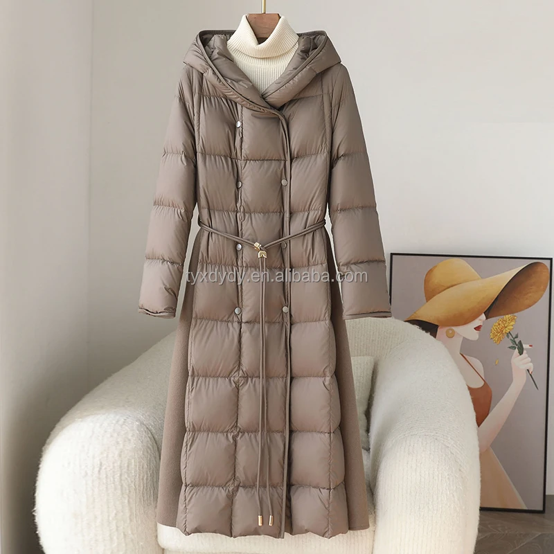 European Splicing Warm down Jacket for Women Korean Version with Versatile Plus Size Loose Casual Style Long Winter Clothing