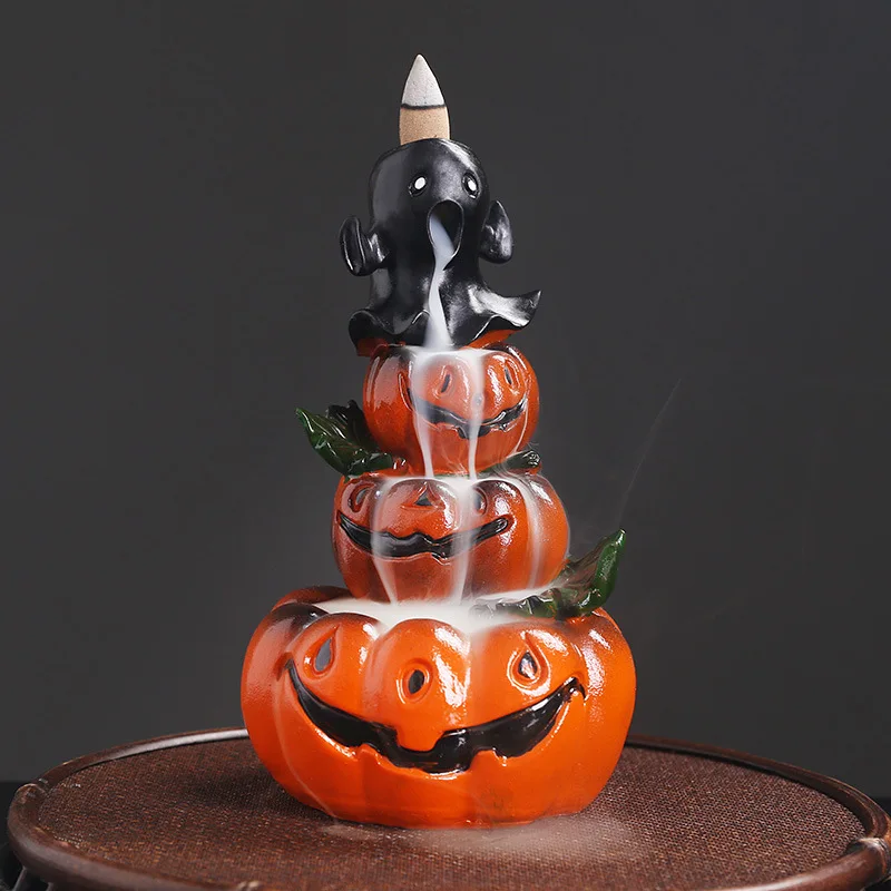 Good Quality Halloween Pumpkin Incense Burner Cute Ghost Backflow for Home Decor Waterfall Design Frankincense Scent