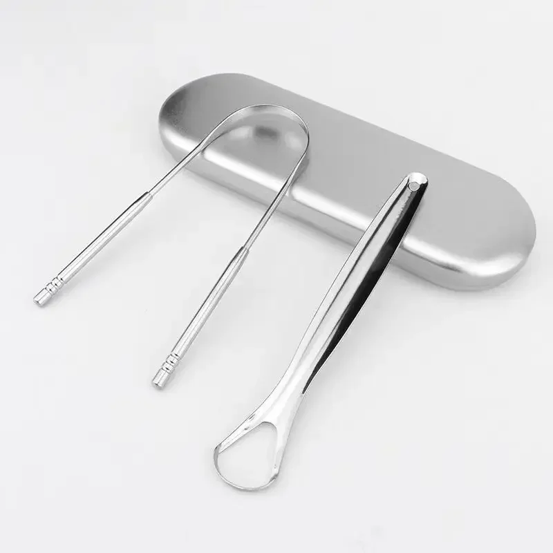 Wholesale Silver Stainless Steel Tongue Scraper Copper Custom Logo Rose Gold Tongue Scraper Cleaner Kit