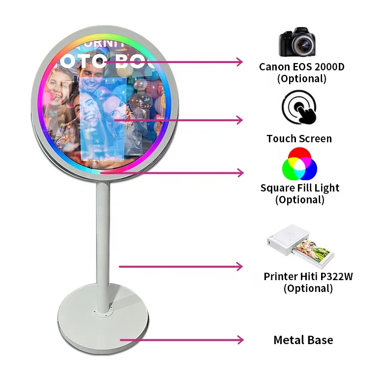 2024 Hot Selling Fotomaton Wedding Rental Large Size Round Photo Booth Machine Magic Mirror Photo Booth with Camera Flight case