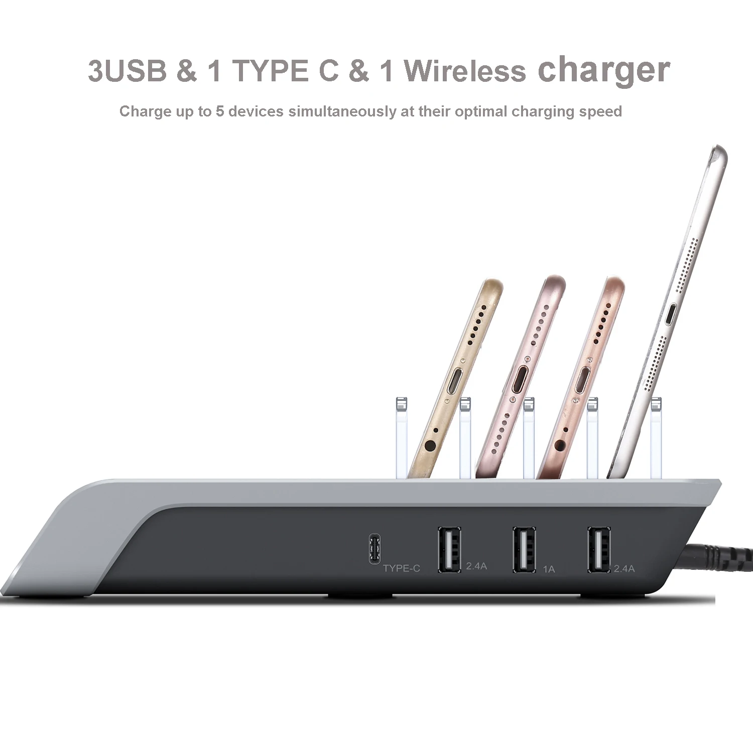  Быстрая зарядная станция 5 в 1 подставка для нескольких телефонов с 4 USB-портами и беспроводной зарядной площадкой QI совместимая