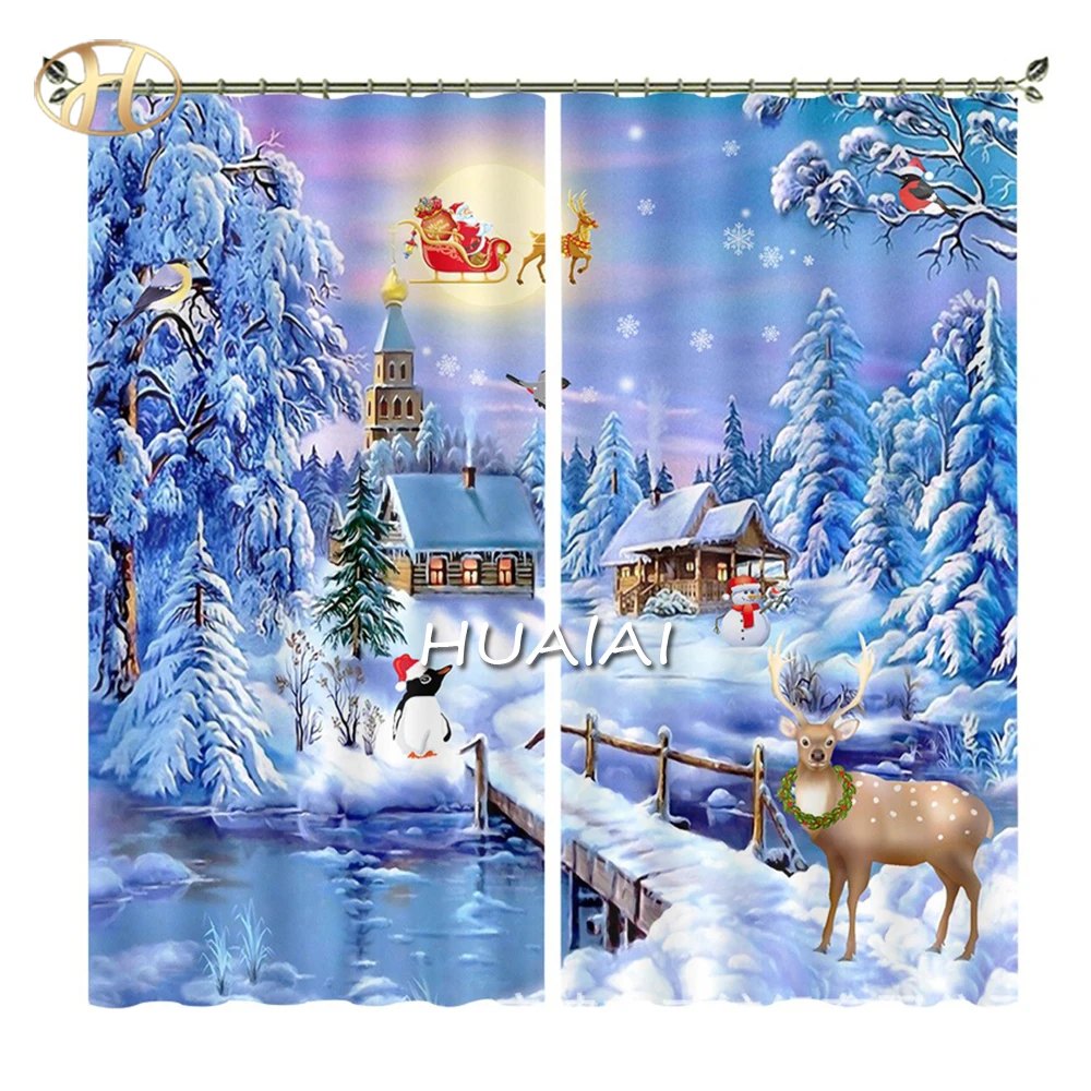 WHOLESALE CHRISTMAS DIGITAL PRINTED DESIGN BLACKOUT WINDOW CURTAINS FOR LIVING ROOM BEDROOM DECORATION