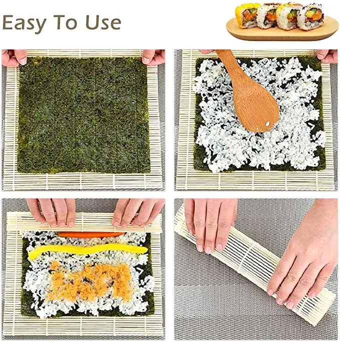 Hotel Color Package Feature Eco Material High Quality Bamboo Natural Origin Sushi Mat Roller, Rice Kit Rolling Mat