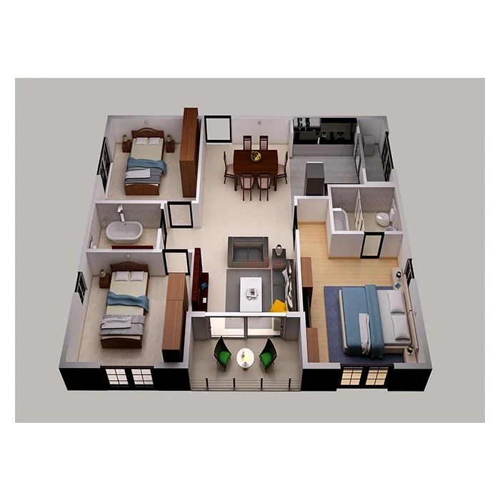 Low Cost 60-150 Square Meter Self Assemble Mobile Prefab House with 3 bedrooms