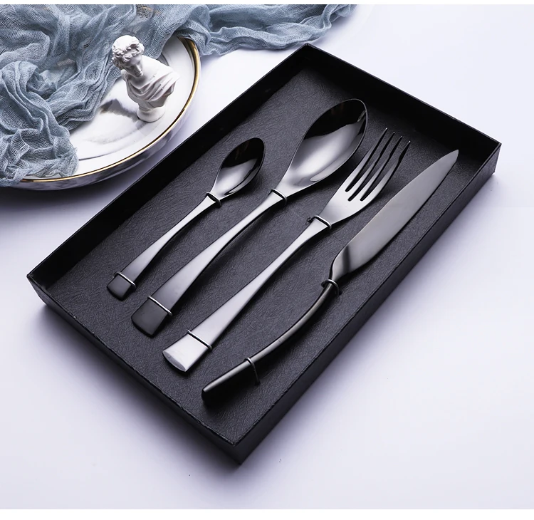 Titanium planted stainless black cutlery 4pcs silverware