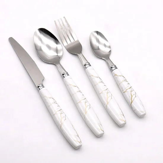 16pcs 24Pcs of Flatware For 6 Persons Flatware Stainless Steel Marbling Plastic Handle Cutlery Set