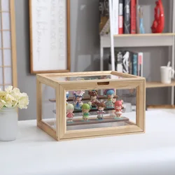 Hand made toy solid wood display Transparent wooden baby tissue box toy toughened glass LEGO storage box