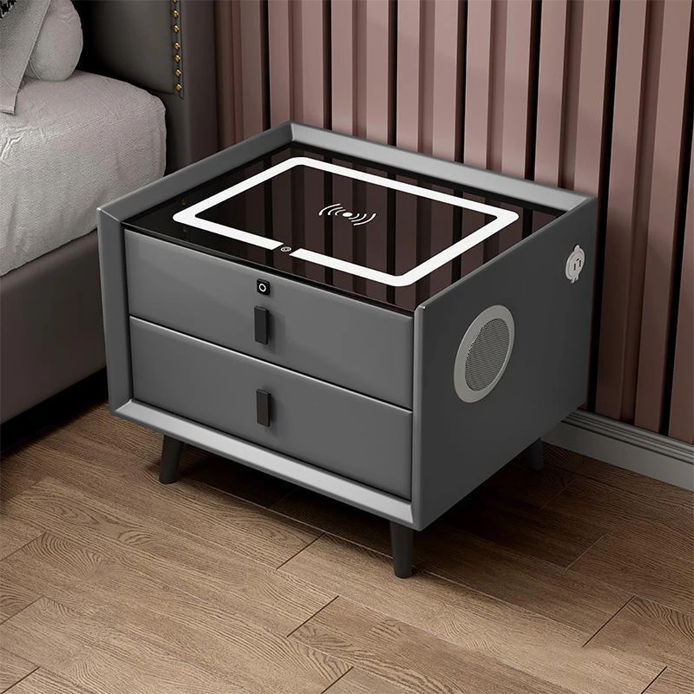 Nightstand Touch Sensing Led Light Usb Smart Wireless Charger Fingerprint Lock Bedside Table With Speaker