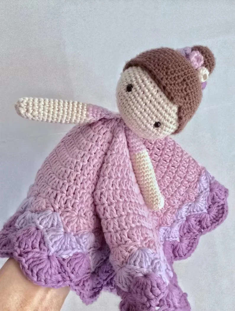 Hand Knitted Crocheted Baby Girl Comforter Security Blanket Crochet  Plush Toys for Newborn baby