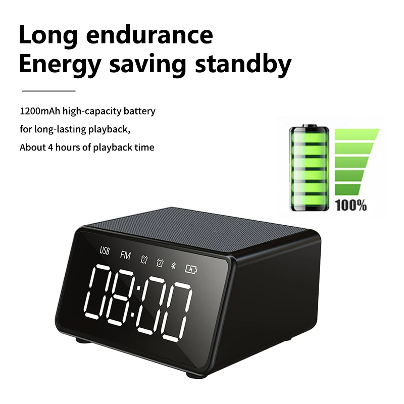 2021 wireless charger speaker usb mini portable large capacity battery BT speaker with alarm clock