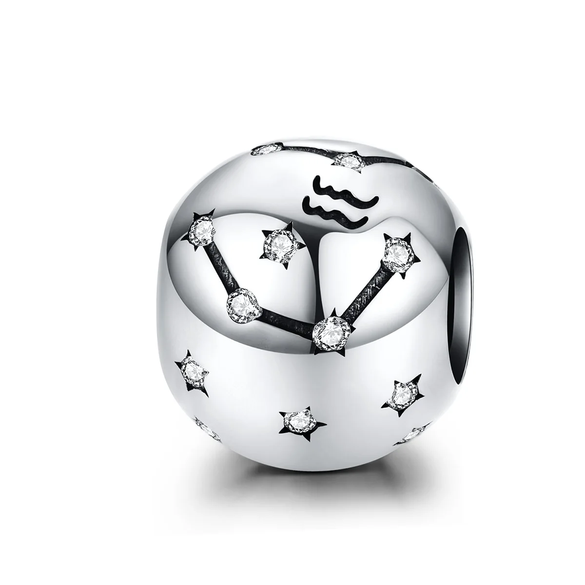 SCC1218 925 Sterling Silver Aquarius Star Sign Zodiac Beads Charms