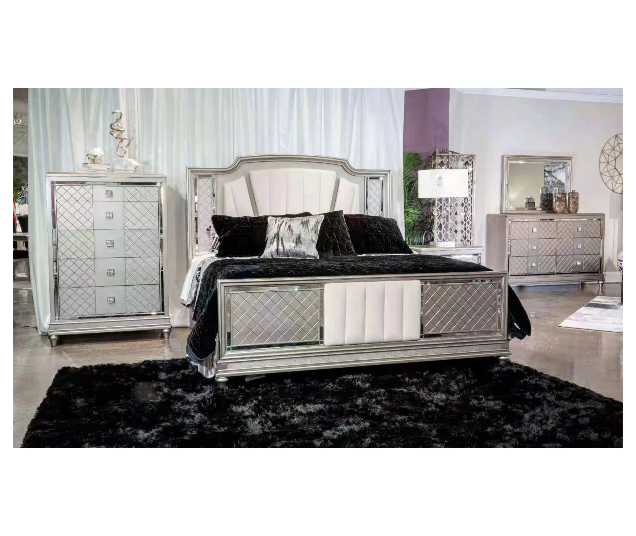 LED Cheap Wholesale Classic Furniture Wooden Hotel LED Bedroom Set Home Use King Bed High-Quality American Furniture GMY09