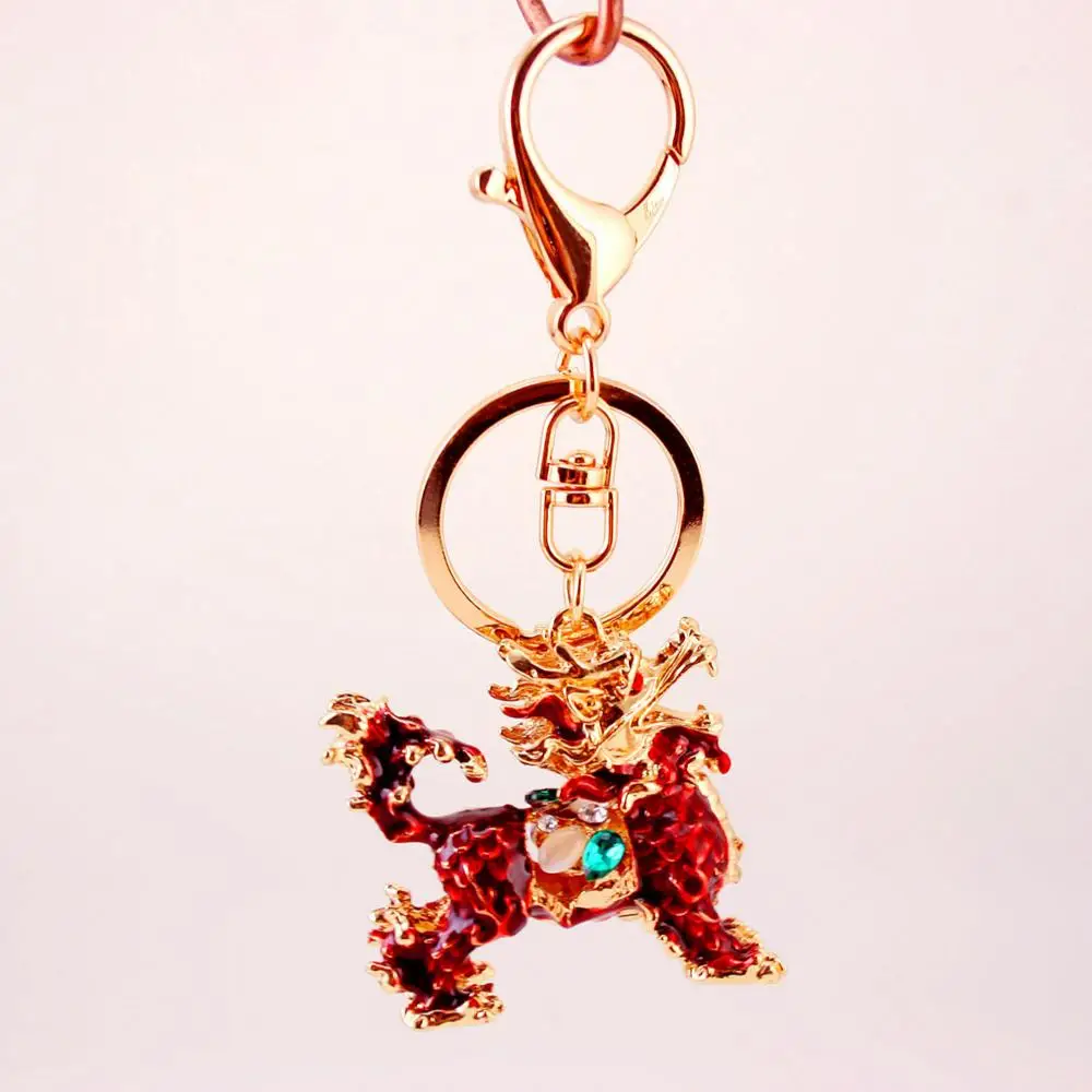 Chinese style creative oil drop craft small gift fire unicorn keychain Chinese god beast metal pendant
