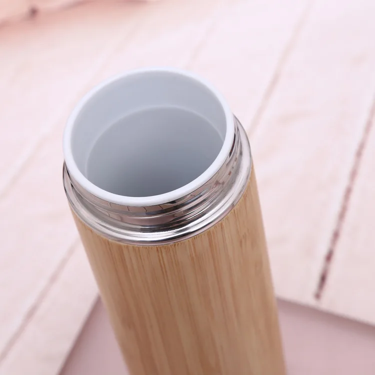 
100% bamboo coffee tea tumbler Natural Promotional Stainless Steel Vacuum Wood Bamboo Water bottle 