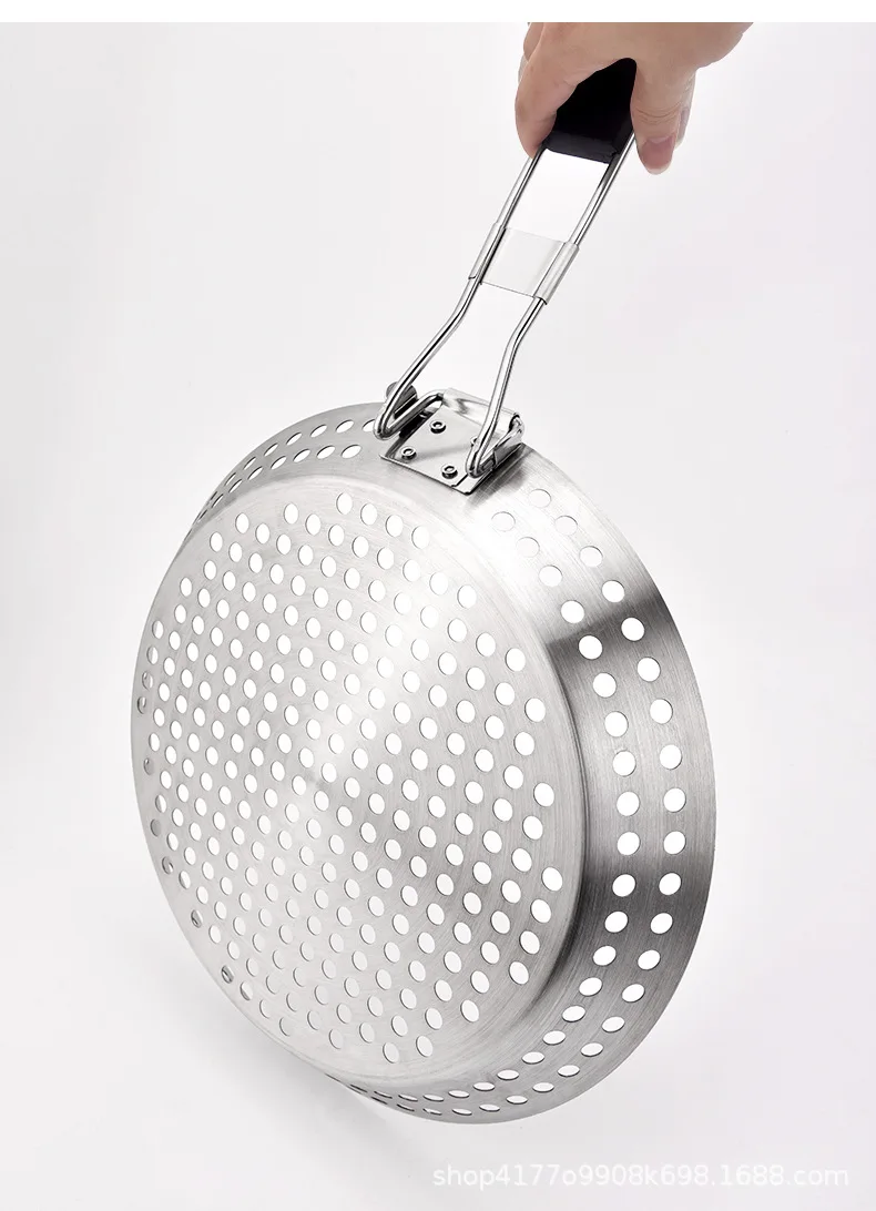 Bbq Frying Pan With Holes Not-easy Stick Bbq Grill Pan Stainless Steel Folding Grill Pan