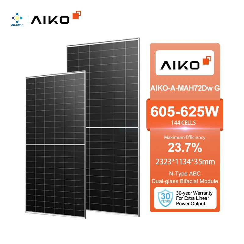 Aiko Solar Panels 605W 610W 615W 620W 625W Mono Pv Pannello Fotovoltaico For Solar Panel System