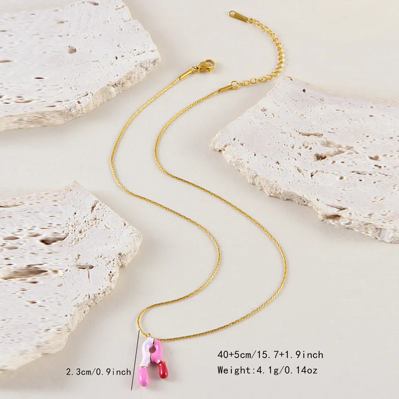 Fashion Jewelry stainless steel Necklace Letters Enamel Colorful 18K Gold Plated DIY 26 Alphabet Bubble Balloon Pendant Necklace