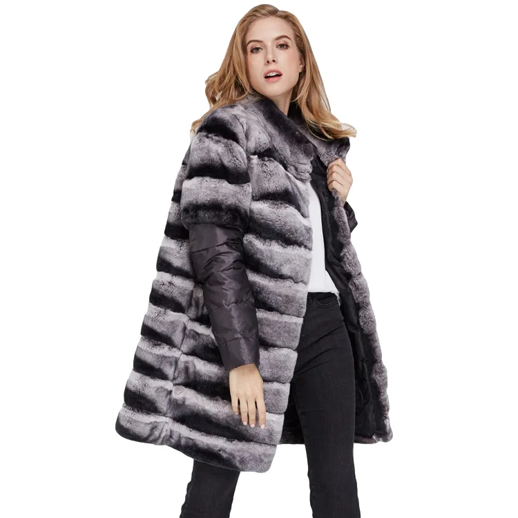 Customized Fur Coat Jacket Real Rex Rabbit Coat Outwear Stand Collar Winter Fashion Warm Women Overcoat