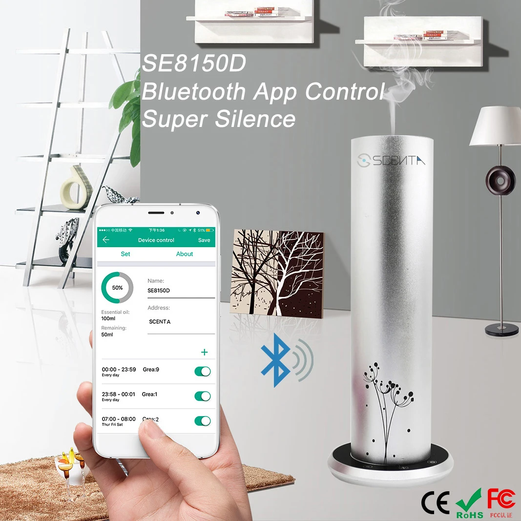 SCENTA Luxury Bluetooth Wireless App Control Scent Oil Diffuser,Customize LOGO Air Aromatherapy Essential Oil Diffuser
