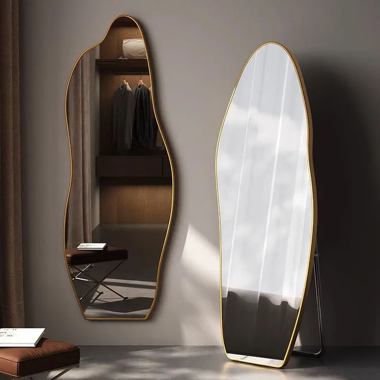Large Black Gold Arch irregularly shaped frame Full Length Long Dressing Standing Floor wooden Mirror espejo spiegel for decor