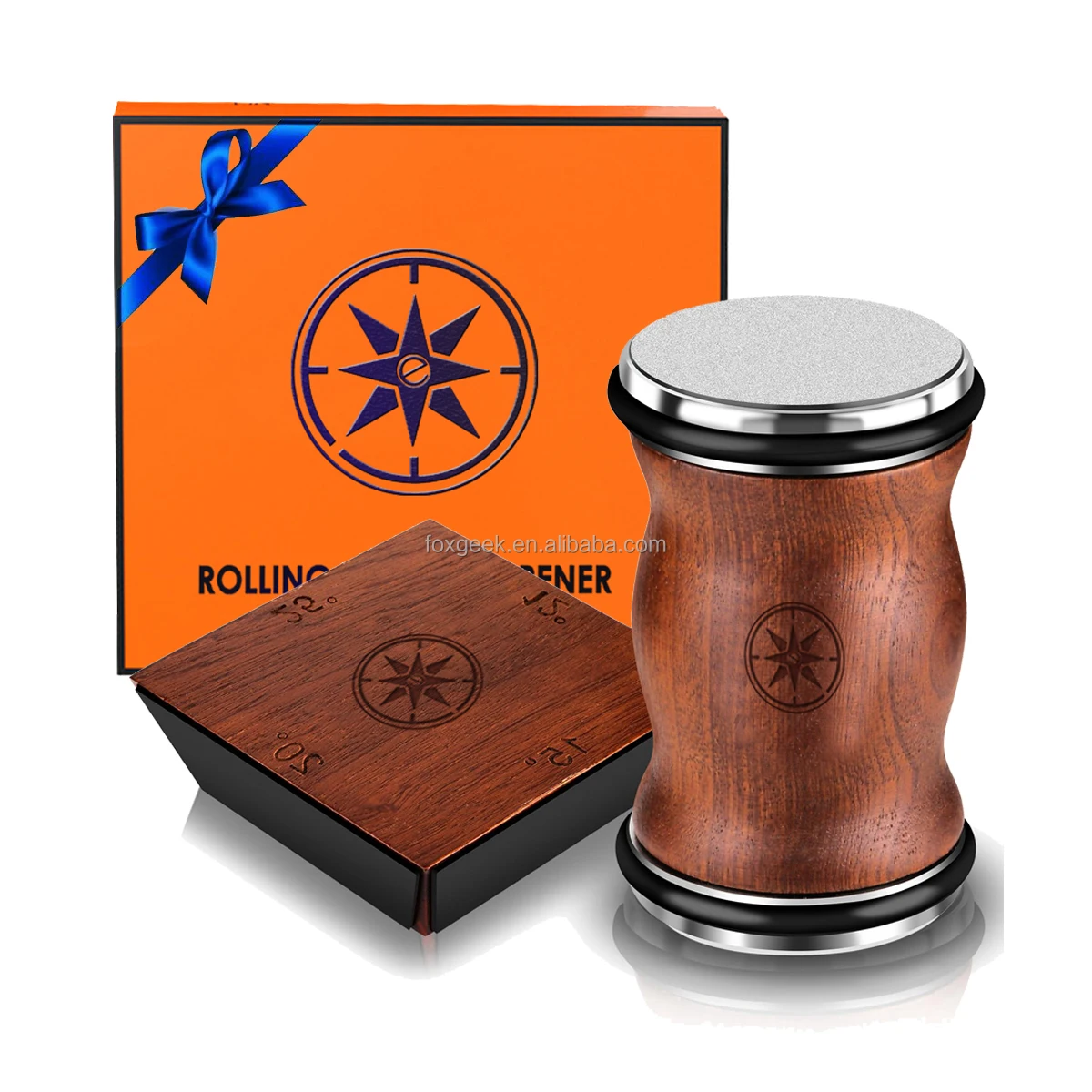 Custom Manual Rolling Knife Sharpener Set 4 Multi Angles Magnetic Kitchen Wooden Knife Base with Diamond Ceramic Discs