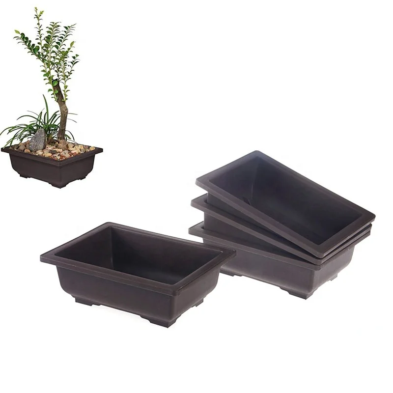 Садовый инструмент, темно-коричневые пластиковые мини-горшки, горшки для горшков для деревьев бонсай, цветочный горшок разного размера и поднос для растений