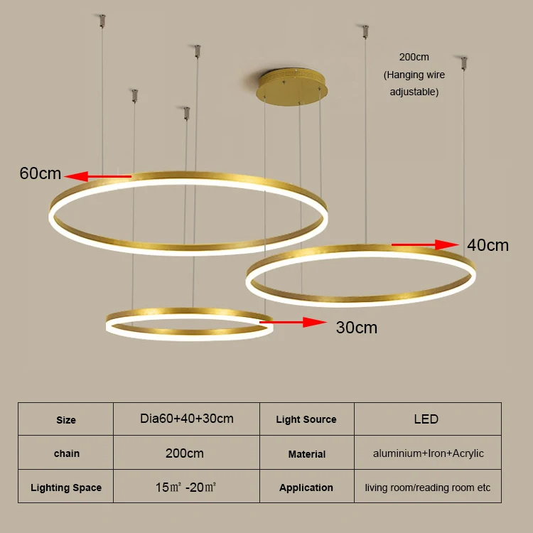 Hanging Pendant Circle 3 Rings Acrylic Ceiling Chandelier Gold Minimalist Large Round Led Chandeliers Modern Pendant Lights