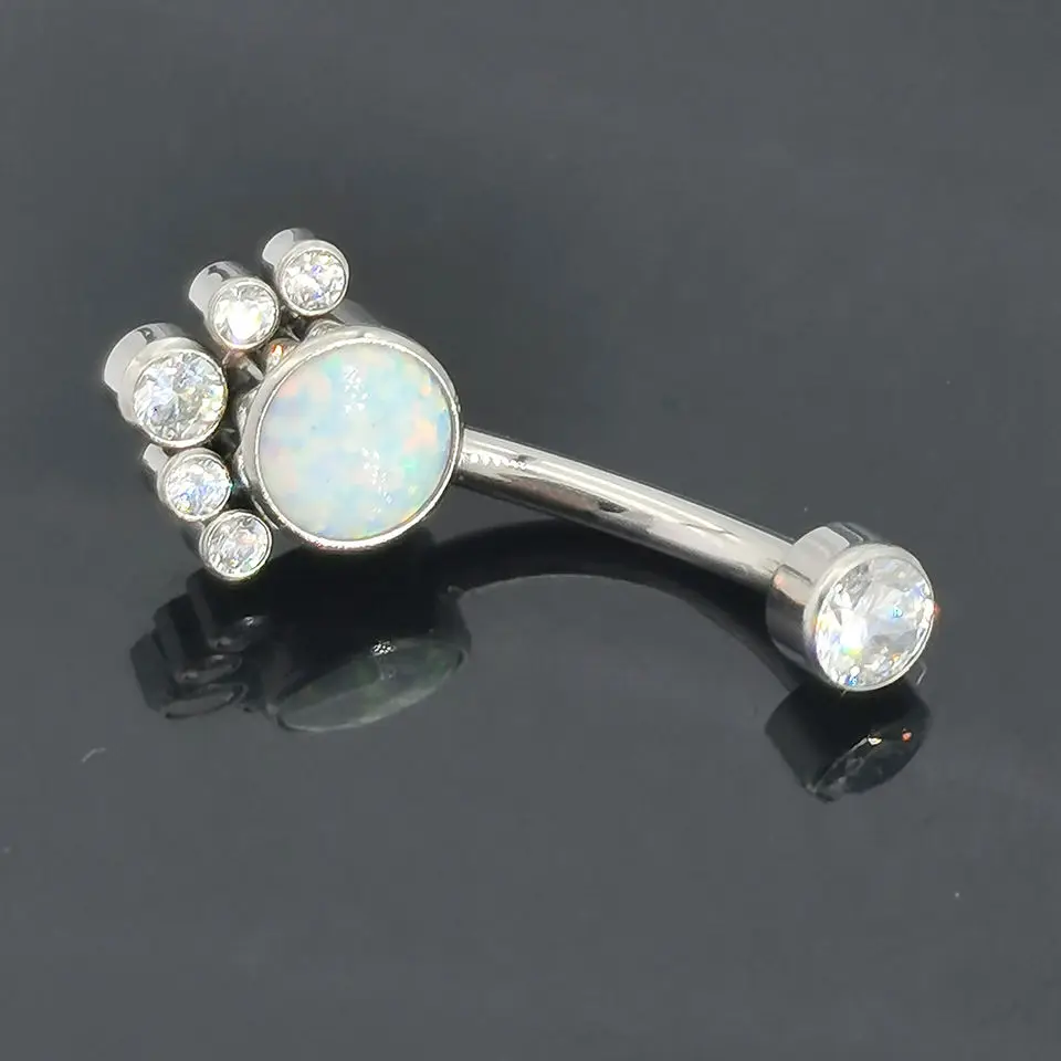 Custom Medical Grade ASTM F136 Titanium Piercing Ombligo Titanio Grado Implante Bezel Set Opal and CZ Designer Navel Piercing