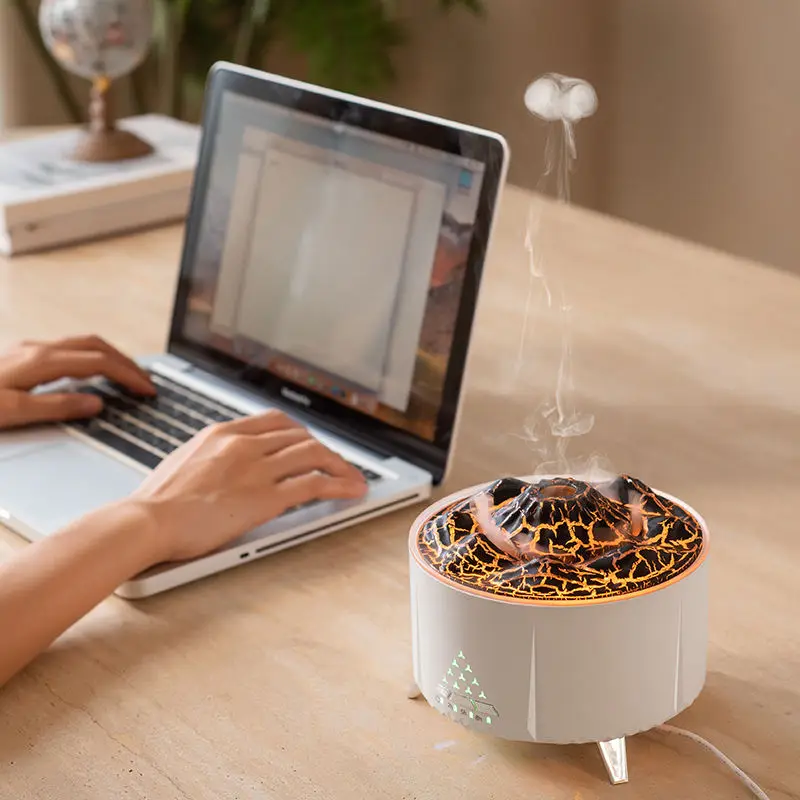 Remote Control Air Volcano Humidifier Electric Flame Simulation 3D Blue Flame Oil Aromatherapy Diffuser With Bluetooth Speaker