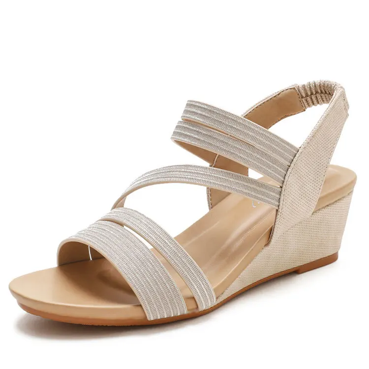 High Heel Open Toe Espadrille Wedge Sandals With Micro Suede Upper Cross Ankle Adjustable Buckle Strap Non Slip Soles