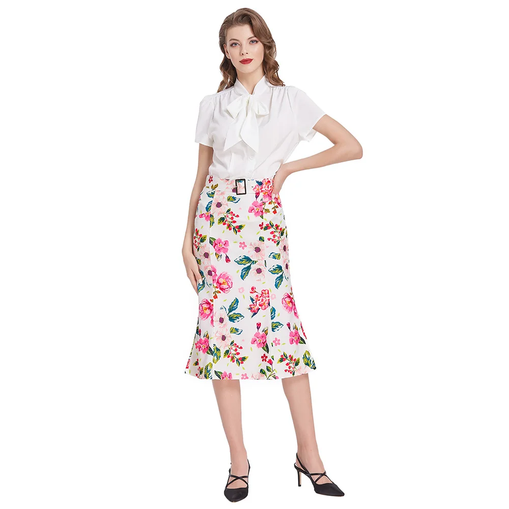 Custom Womens Mermaid Pencil Skirt Elastic Waist Belt Decorated Hips-Wrapped Vintage Retro