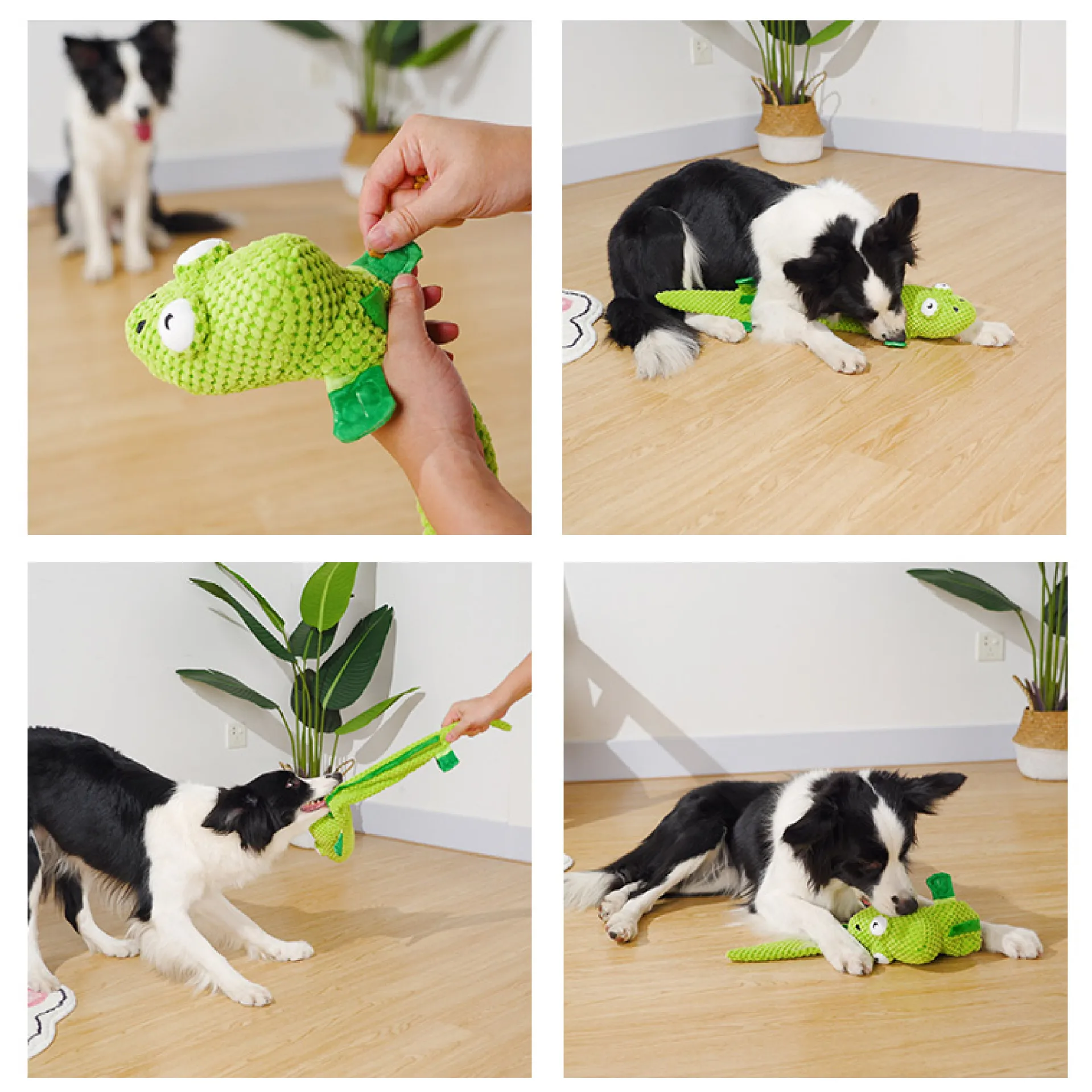 Wholesale Custom Green Chameleon No Stuffing Dog Puzzle Treat Toys Interactive Chew Squeaky