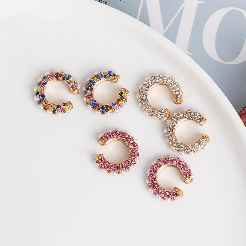 R.Gem. Trendy C Shaped Multi color Women Without Piercing CZ Ear cuff Clip Earrings