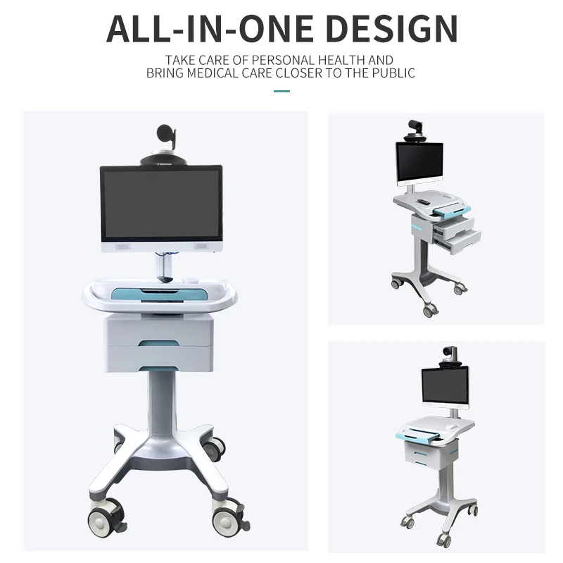 Telemedicine kiosk medical cart stainless steel medical trolley medical treatment with drawer rolling cart wheels trays