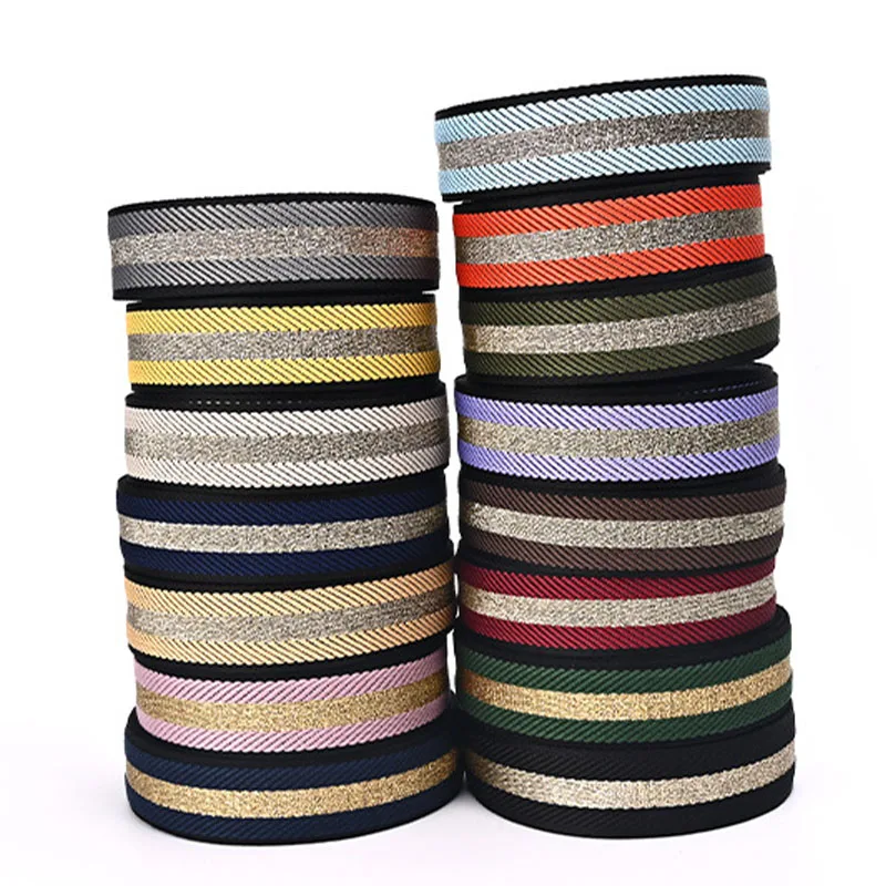 RW 1.5 inch/38mm Glitter Bling Polyester Twill Jacquard Webbing for Bag Shoulder Strap Garment Clothing Accessories