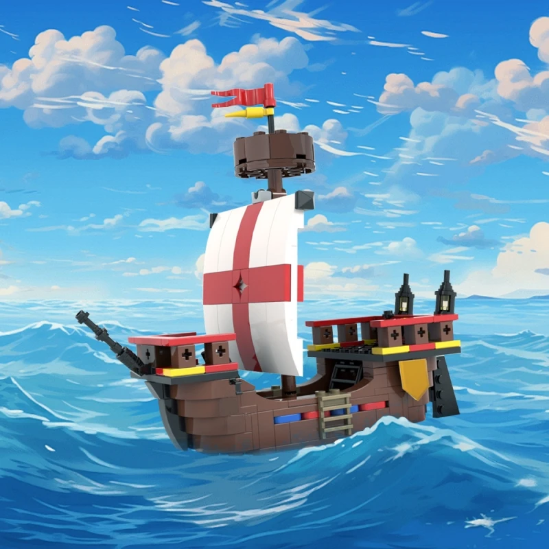 Goldmoc Small Ship MOC-185431 Medieval Cog Ship Model Building Blocks Boat Sailboat Bricks Education Toy