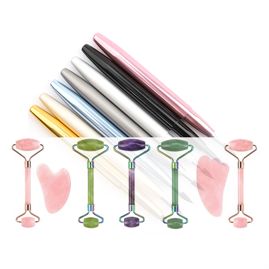 
Hot selling stone gua sha tool set 2 1 vibration in bagi jade roller facial for Global market 