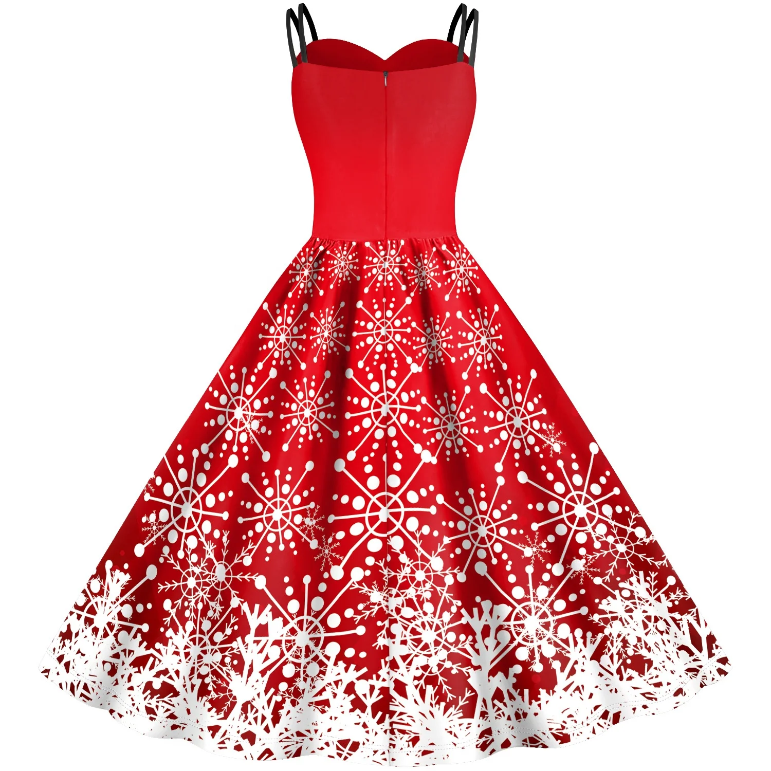 Ready to ship Christmas red dress women fashion beautiful snowflake digital printing strap latest christmas dress